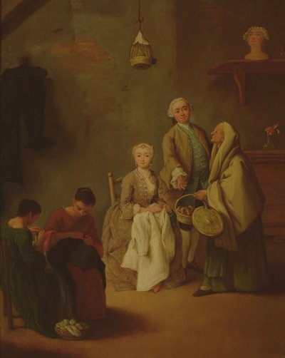 Vrouwen naaien door Pietro Longhi